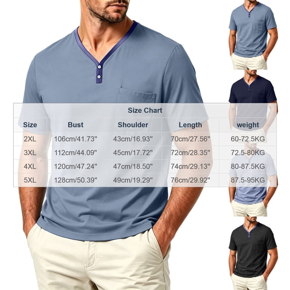 hotojiny Men's Henley Short Sleeve Shirt Stylish V Neck Lightweight Big and Tall T-Shirts Summer Basic Tee Shirt with Pocket(Black,4X-Large)