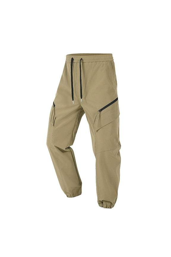 Men's Hiking Travel Pants Lightweight Workout Joggers Drawstring Stretch Fishing Outdoor Work Cargo Trousers with Pockets