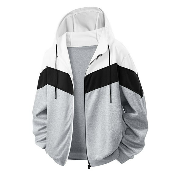 hotojiny Men's Hooded Jacket Lightweight Windbreaker Colorblock Fall Coat Casual Zip Up Sweatshirt for Travel Hiking Running Cycling