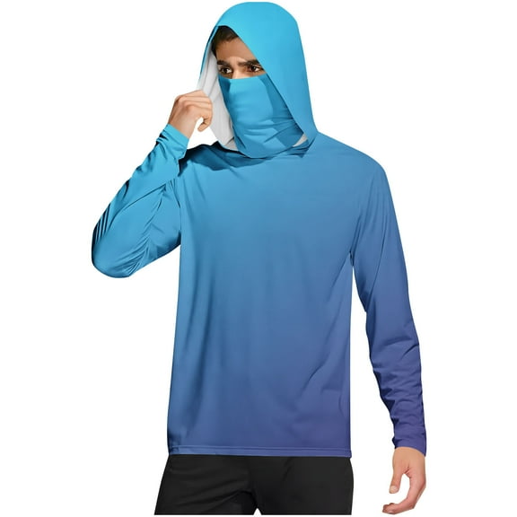 hotojiny Men's Hooded Sun Shirts with Mask Summer Fashion Fishing Shirts for Men Gradient Long Sleeve UPF 50 Hiking Light Jacket