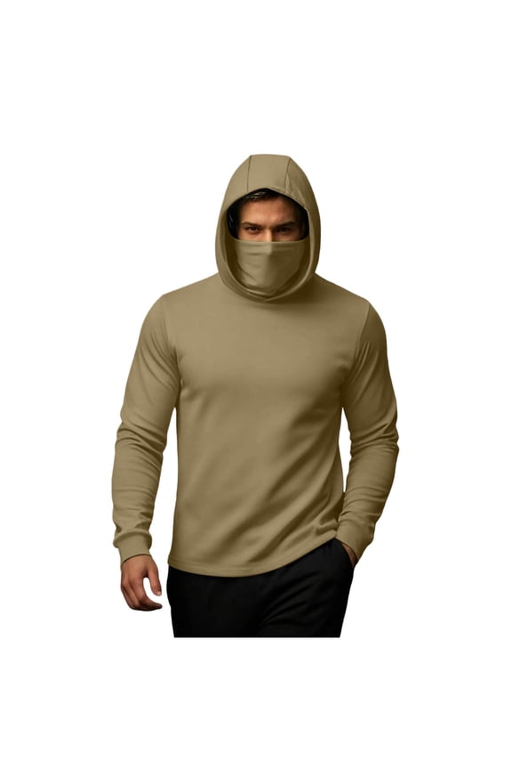 Men's Hoodie with Mask Lightweight Long Sleeve Base Layer Pullover Sun Protection Hiking Running Undershirt