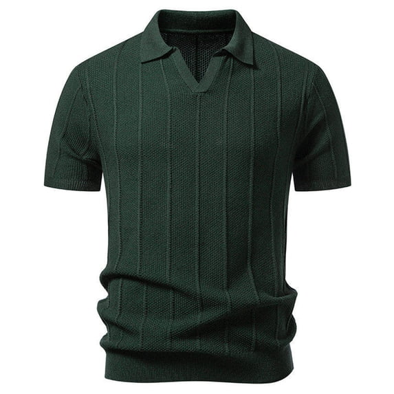 hotojiny Men's Knit Shirts Short Sleeve Casual Classic T-Shirts Collared Slim Fit Summer Pullover Tee Everyday Wear(Army Green,Small)