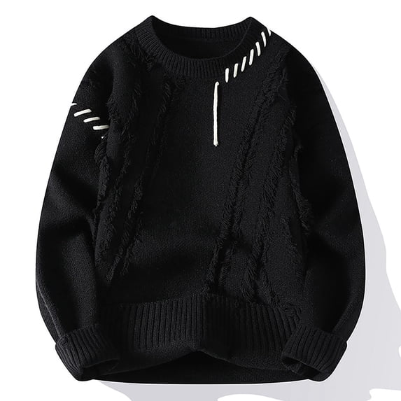 hotojiny Men's Knit Sweater Soft Crewneck Loose Fit Casual Tops Oversized Long Sleeve Ripped Trendy Pullover Streetwear Fall Clothing