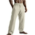 thumbnail image 1 of hotojiny Men's Lien Pants Lightweight Casual Elastic Waist Plain Pants Breathable Wide Leg Beach Vaction Clothes, 1 of 7