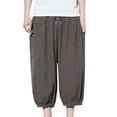 thumbnail image 1 of hotojiny Men's Linen Harem Pants Lightweight Loose Boho Yoga Trousers Big and Tall Drawstring Elastic Waist Beach Cropped Trousers, 1 of 3