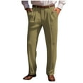 thumbnail image 1 of hotojiny Men’s Linen Leisure Dress Pants Pleated Summer Casual Work Business Pants Loose Fit Breathable Beach Vacation Pants, 1 of 6