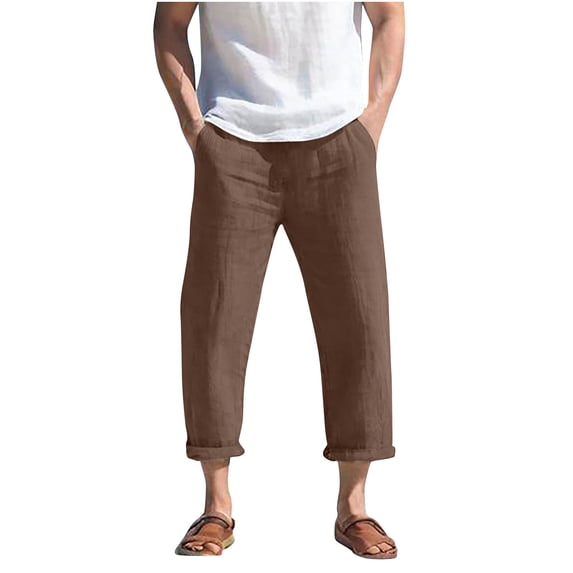 hotojiny Men's Linen Pants Casual Summer Beach Pants Big and Tall Loose Fit Elastic Waist Drawstring Yoga Trousers Slacks S-5XL
