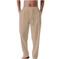 thumbnail image 1 of hotojiny Men's Linen Pants Summer Breathable Beach Vaction Trousers Casual Lightweight Elastic Drawstring Waist Yoga Pants, 1 of 5
