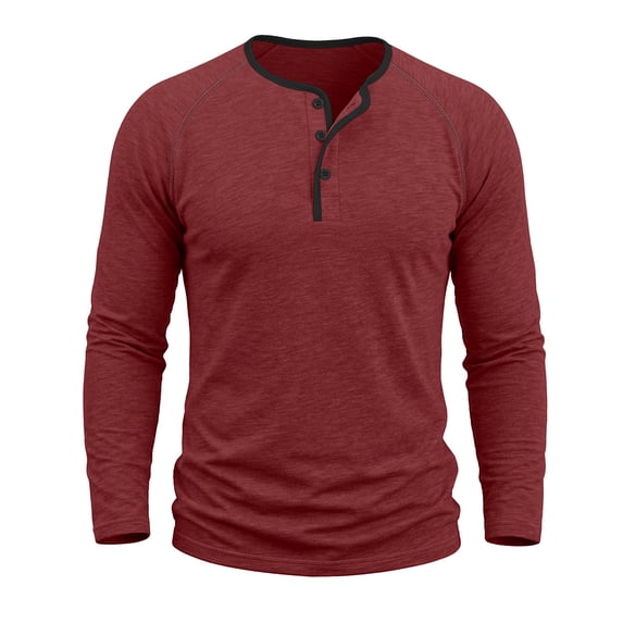 hotojiny Men's Long Sleeve Henley Shirts Cotton 3-Button Spring Casual T-Shirts Comfy Crew Neck Soft Muscle Tops(Red,3X-Large)