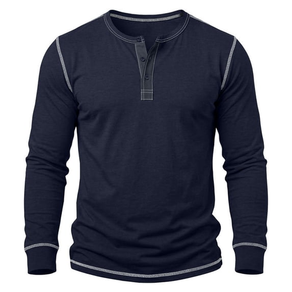 hotojiny Men's Long Sleeve Henley Shirts Crew Neck Button Spring Casual T-Shirts Soft Comfy Basic Tops(Dark Blue,Medium)