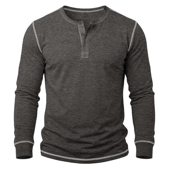 hotojiny Men's Long Sleeve Henley Shirts Crew Neck Button Spring Casual T-Shirts Soft Comfy Basic Tops(Dark Gray,XX-Large)