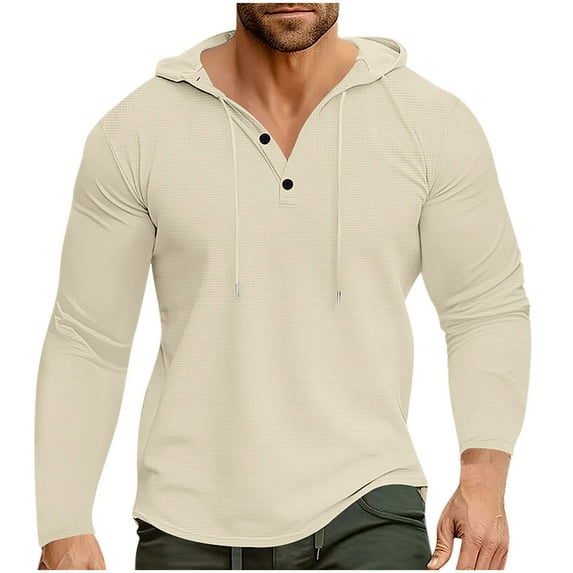 hotojiny Men's Long Sleeve Hoodie Casual Lightweight Pullover Breathable Quarter Button Athletic Sport Sweatshirt Fall T-Shirts