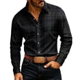 thumbnail image 1 of hotojiny Men's Long-Sleeve Shirt Casual Regular-Fit Plaid Shirt Vintage Button Front Work Casual Collared Top(Black,Small), 1 of 7