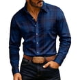 thumbnail image 1 of hotojiny Men's Long-Sleeve Shirt Casual Regular-Fit Plaid Shirt Vintage Button Front Work Casual Collared Top(Navy,XX-Large), 1 of 7