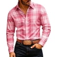 thumbnail image 1 of hotojiny Men's Long-Sleeve Shirt Casual Regular-Fit Plaid Shirt Vintage Button Front Work Casual Collared Top(Pink,Small), 1 of 7
