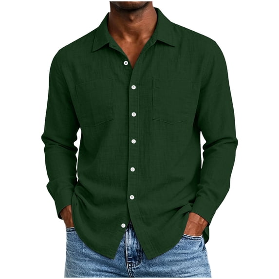hotojiny Men's Long Sleeve Shirts Breathable Casual Button down Shirt Lightweight Travel Work Fall Tops with Pockets