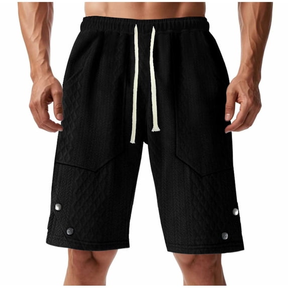 hotojiny Men's Lounge Shorts with Pockets Fashion Textured Summer Short Pants Casual Drawstring Running Workout Shorts