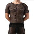 thumbnail image 1 of hotojiny Men's Mesh Muscle Top Trendy See Through Breathable T Shirts Fashion Crew Neck Long Tee Clubwear for Party, 1 of 4