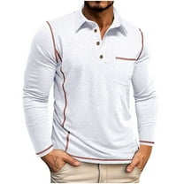 hotojiny Men's Muscle Shirts Long Sleeve Casual Fashion Tee Color Block Slim Fit Golf Shirt with Pocket Fall