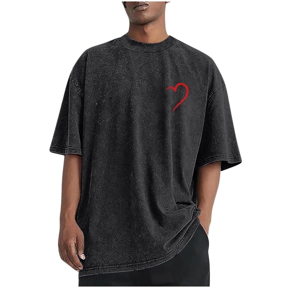 hotojiny Men's Oversized Cotton T-Shirts Loose Fit Vintage Washed Tee Unisex Short Sleeve Casual Shirts Tops Valentine's Day Outfit