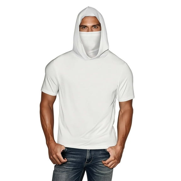 hotojiny Men's Performance Sun Shirts with Mask Hiking Fishing Hoodie Summer Workout Sport Short Sleeve Cooling Tops