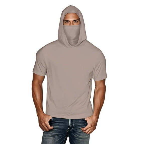 hotojiny Men's Performance Sun Shirts with Mask Hiking Fishing Hoodie Summer Workout Sport Short Sleeve Cooling Tops