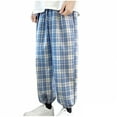 thumbnail image 1 of hotojiny Men's Plaid Pants Loose Fit Elastic Waist Casual Streetwear Baggy Cinch Bottom Drawstring Trousers with Pockets, 1 of 7