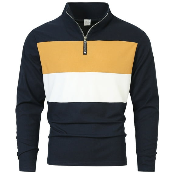 hotojiny Men's Quarter Zip Pullover Long Sleeve Colorblock Golf Shirts Lightweight Fashion Stand Collar Work Sweatshirts