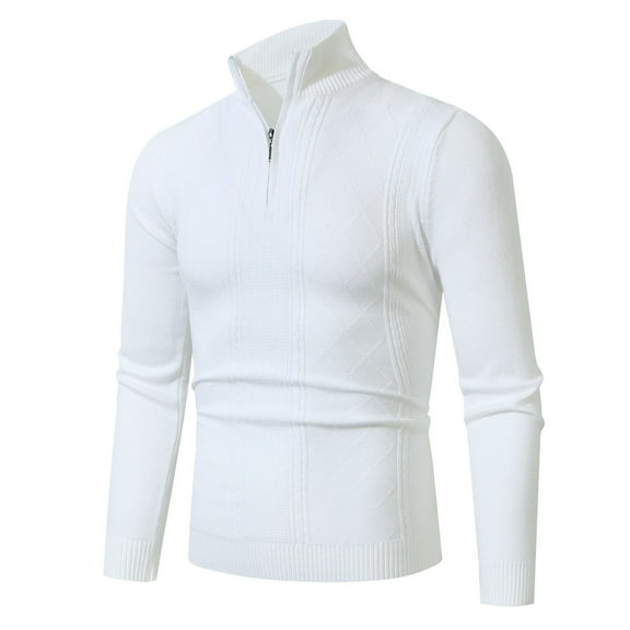 hotojiny Men's Quarter Zip Sweater Work Golf Casual Knit Tops Long Sleeve Textured Mock Neck Business Pullover Sweatershirt