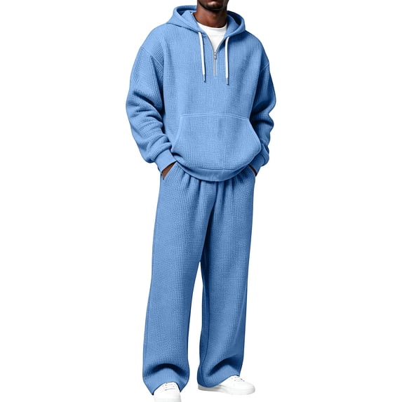 hotojiny Men's Quarter Zip Tracksuit 2 Piece Sweatsuit Sets Lightweight Long Sleeve Sweatshirt with Long Pants Matching Outfit(Light Blue,X-Large)
