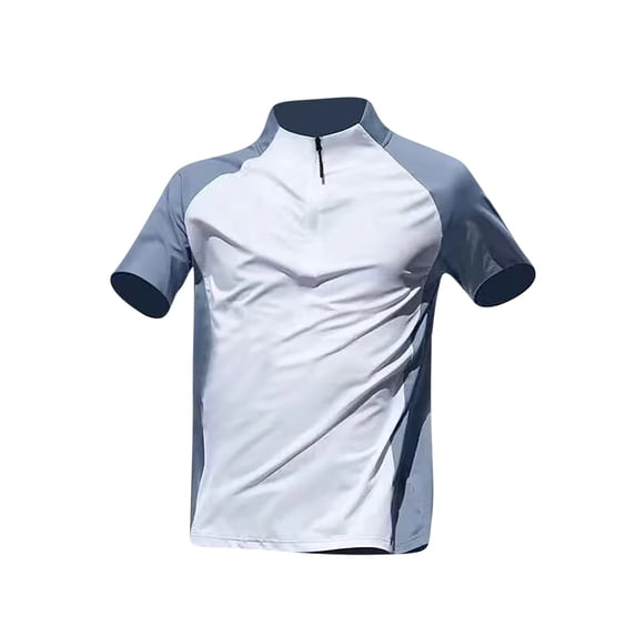 hotojiny Men's Quick-Dry Shirts Fashion Colorblock Quarter Zip Short Sleeve Pullover Casual Active Sports Running Summer Tee
