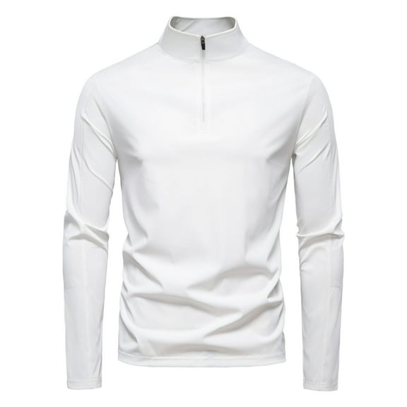 hotojiny Men's Running Shirt Slim Fit Long Sleeve Quarter Zip Pullover Breathable Sun Protect Athletic Workout Shirts