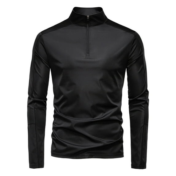 hotojiny Men's Running Shirt Slim Fit Long Sleeve Quarter Zip Pullover Breathable Sun Protect Athletic Workout Shirts