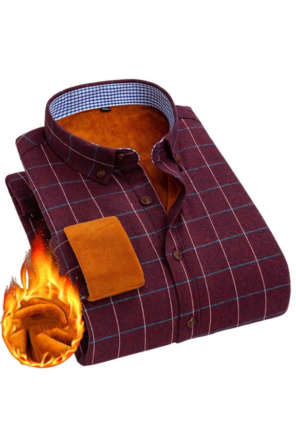 Men's Sherpa Lined Shirt Soft Warm Long Sleeve Button up Warm Tops Thermal Fleece Base Layer Plaid Shirts for Cold Weather
