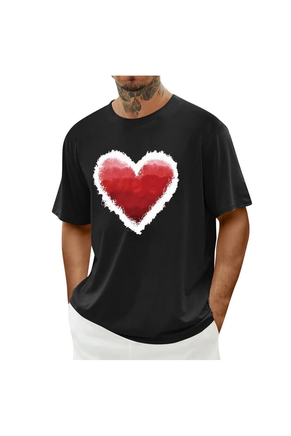 Men's Shirts Fashion Heart Short Sleeve Tshirt Summer Casual Crew Neck Tops Valentine's Day T Shirts for Man