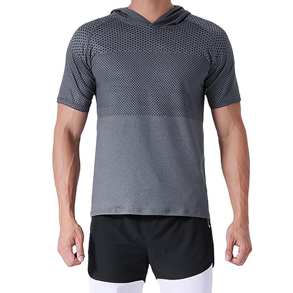 hotojiny Men's Short Sleeve Hoodie Breathable Quick Dry Hooded T Shirts Lightweight Stretch Athletic Sweatshirt Pullover