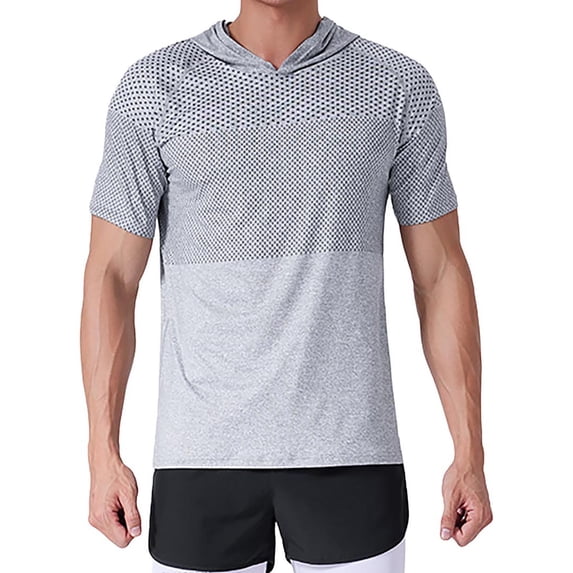 hotojiny Men's Short Sleeve Hoodie Breathable Quick Dry Hooded T Shirts Lightweight Stretch Athletic Sweatshirt Pullover