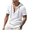 thumbnail image 1 of hotojiny Men's Short Sleeve Hoodie Casual Cotton Linen Big and Tall Sweatshirt Loose Fit Fashion Button Pullover Shirt with Pocket, 1 of 7
