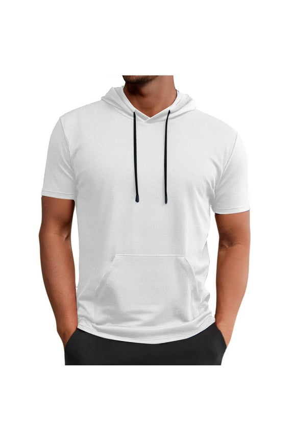 Men's Short Sleeve Hoodie Comfortable Regular Fit Pullover Lightweight Summer Sweatshirt for Workout Athletic Running
