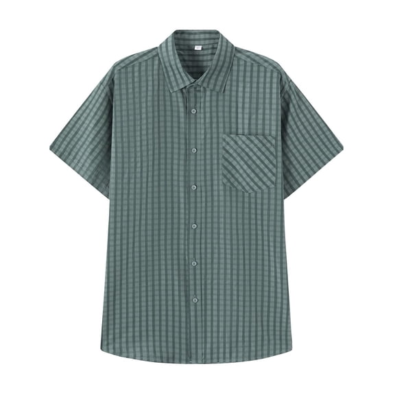 hotojiny Men's Short Sleeve Shirt Regular Fit Button Down Collar Shirts Business Wedding Casual Plaid Shirt with Pocket
