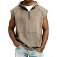 thumbnail image 1 of hotojiny Men's Sleeveless Jean Hoodie Stylish Quarter Zip Denim Vest Oversized Muscle Tank Top Gym Workout Hooded T Shirt Streetwear, 1 of 6