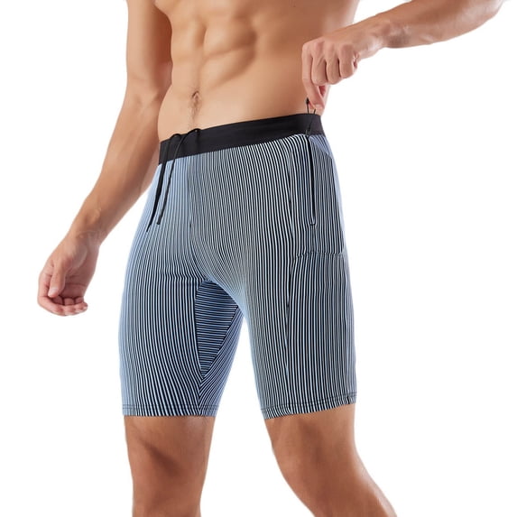 hotojiny Men's Stripe Workout Shorts Fashion Breathable Drawstring Tight Gym Athletic Shorts with Pockets