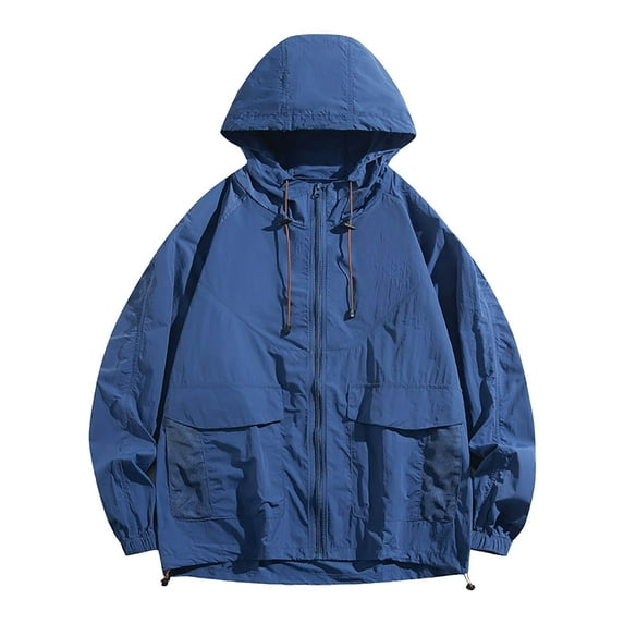 hotojiny Men's Summer Jacket Full Zip up Sun Protection Hoodie Vintage Long Sleeve Windbreaker Outdoor Running Fishing Camping Coat