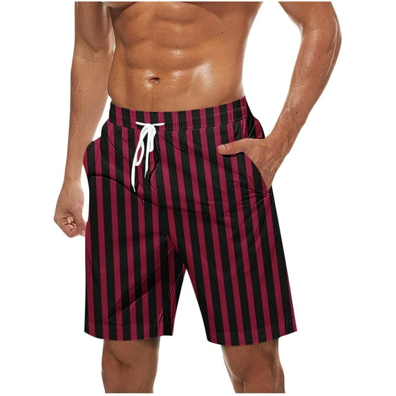 hotojiny Men's Summer Shorts Casual Fashion Striped Beach Shorts Lightweight Drawstring Elastic Waisted Short Pants with Pockets