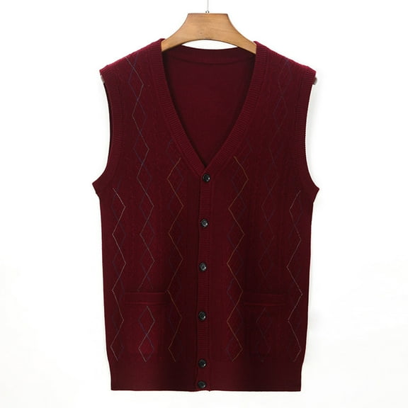 hotojiny Men's Sweater Vest Lightweight V Neck Button down Vest Classic Graphic Sleeveless Knit Cardigan Vest Warm Clothes