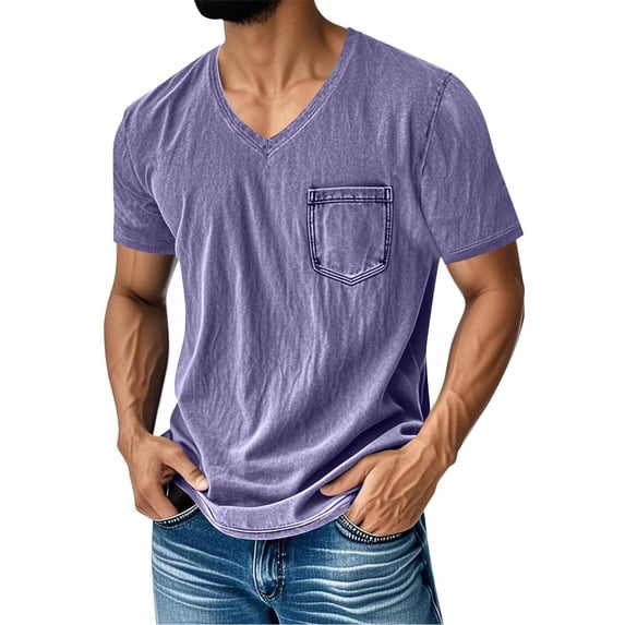 hotojiny Men's T-Shirts Oversized Baggy Tops Loose Fit Vintage Streetwear Casual V Neck Short Sleeve Gym Tee with Pocket