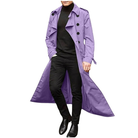 hotojiny Men's Trench Coat Stylish Loose Fit Double Breasted Windbreaker Lapel Long Jacket Casual Windproof Overcoat Fall Winter
