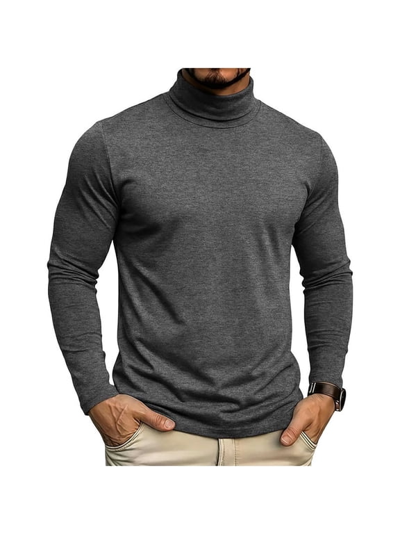 Men's Turtleneck Shirts Comfortable Long Sleeve Pullover Mock Classic Fit T-Shirt Basic Solid Color Tops Base Layer
