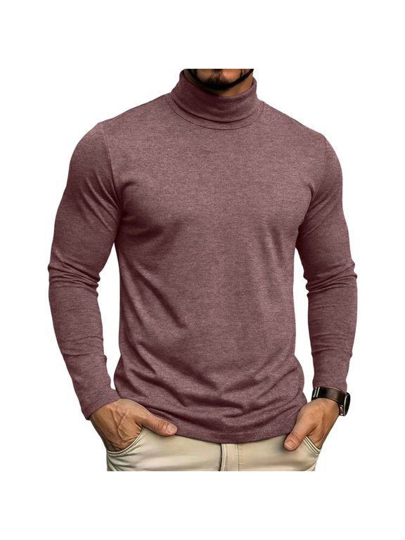 Men's Turtleneck Shirts Comfortable Long Sleeve Pullover Mock Classic Fit T-Shirt Basic Solid Color Tops Base Layer