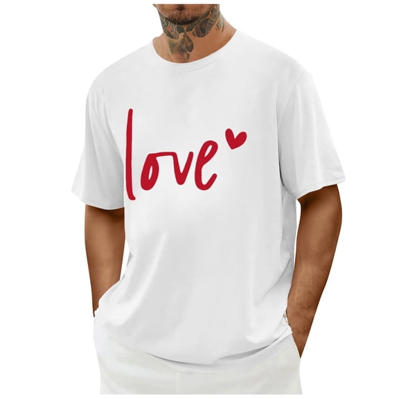 hotojiny Men's Valentine's Day Shirts Short Sleeve Cute Printed Tshirt Summer Crew Neck Loose Beach Travel Top S-XXL